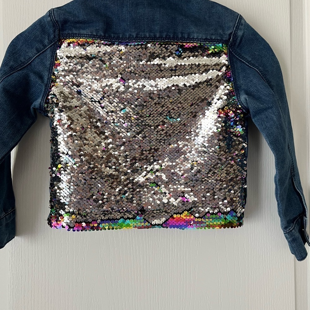 Girls Reverse Sequins Denim Jean Jacket Size Small
